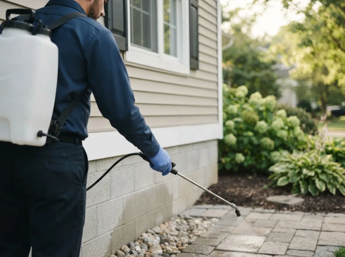 Pest control technician inspecting a home in Malden, IL